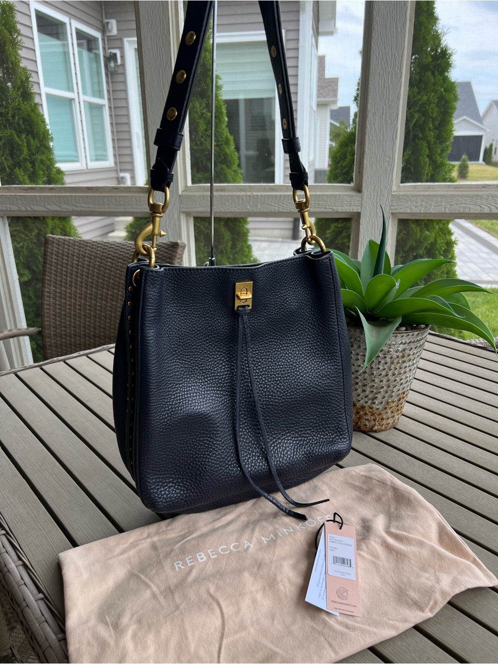 Rebecca Minkoff Navy Pebbled Leather Darren Shoulder Bag with Gold Hardware HTF!